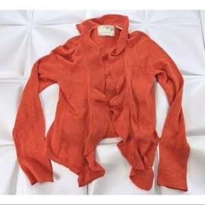 Sparrow Anthropologie Women Sz S Burnt Orange Ruffled Knit Sweater Fall Cardigan